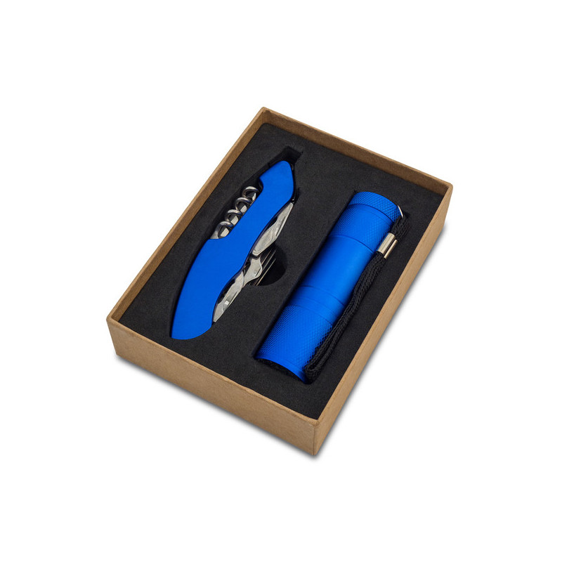 CAMDEN sada svítilny a kapesního nože s 11 funkcemi, modrá