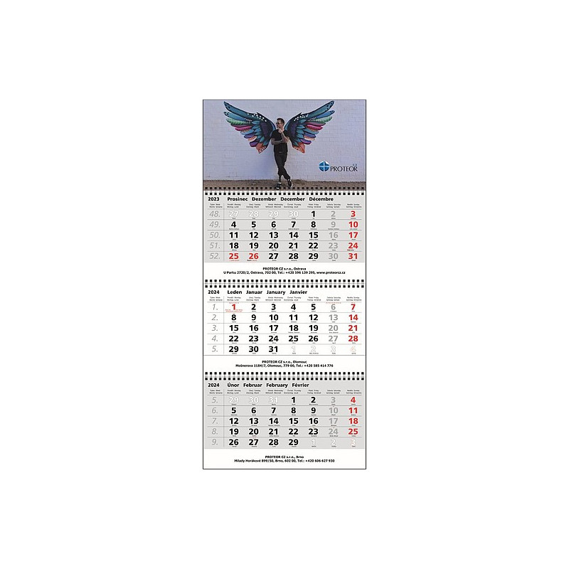 Tříměsíční maxi nástěnný kalendář 2024, šedý