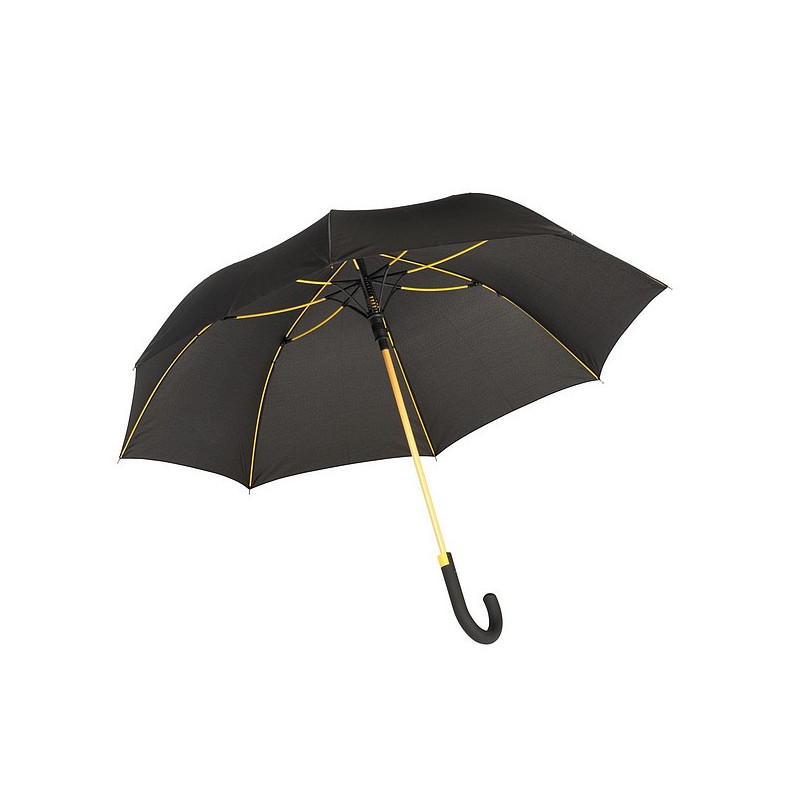 TELAMON Automatický holový deštník s pogumovanou rukojetí, černý se žlutou konstrukcí