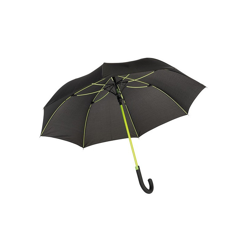 TELAMON Automatický holový deštník s pogumovanou rukojetí, černý se zelenou konstrukcí