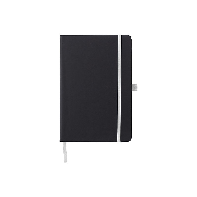 BARTAMUR Zápisník A5 s tvrdými černými deskami a barevnou gumičkou, bílý