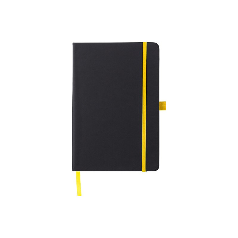 BARTAMUR Zápisník A5 s tvrdými černými deskami a barevnou gumičkou, žlutý