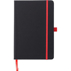 BARTAMUR Zápisník A5 s tvrdými černými deskami a barevnou gumičkou, červený