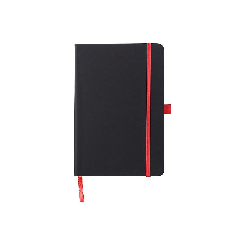 BARTAMUR Zápisník A5 s tvrdými černými deskami a barevnou gumičkou, červený