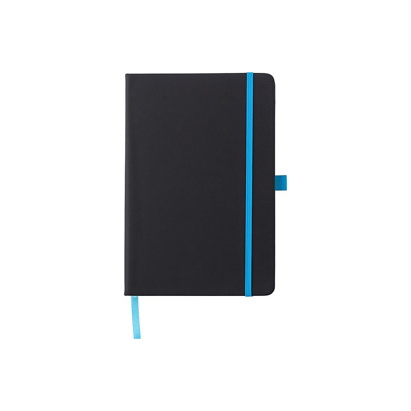 BARTAMUR Zápisník A5 s tvrdými černými deskami a barevnou gumičkou, světle modrý