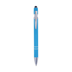 KARIOLO Kovová propiska s pogumovaným povrchem a stylusem, modrá náplň, světle modrá