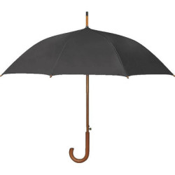 PERIL Automatický deštník s dřevěnou rukojetí, RPET, černý