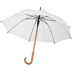 PERIL Automatický deštník s dřevěnou rukojetí, RPET, bílý