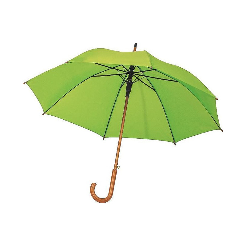 PERIL Automatický deštník s dřevěnou rukojetí, RPET, světle zelený