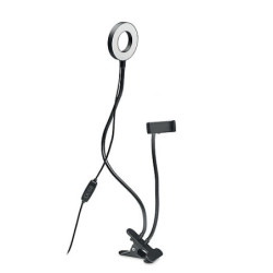 LEILA Přenosná kruhová lampička s LED světlem o průměru 24 cm, s klipem a selfie držákem na telefon