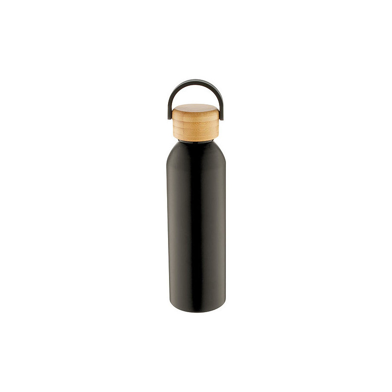 SANGAY Hliníková sportovní láhev s bambusovým víčkem, 600 ml, černá