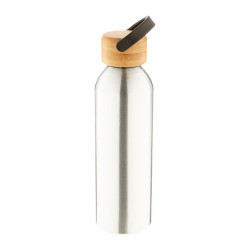 SANGAY Hliníková sportovní láhev s bambusovým víčkem, 600 ml, stříbrná