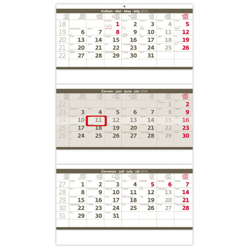 Nástěnný kalendář 2024 - Tříměsíční skládaný šedý