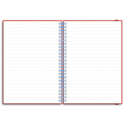 Notes koženkový SIMPLY A5 linkovaný - červená/světle modrá spirála