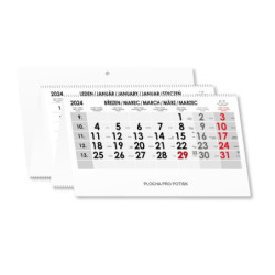 Čtyřměsíční kalendář Kvatro skládaný český se spirálou 2024 - šedý