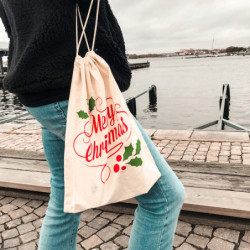 XMAS COTTON taška z bavlny s vánočním motivem, béžová