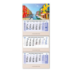Dřevěný tříměsíční kalendář Trio Wood Benátky skládaný český se spirálou 2024 - modrý
