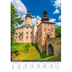 Naše hrady a zámky 2025, nástěnný kalendář, prodloužená záda